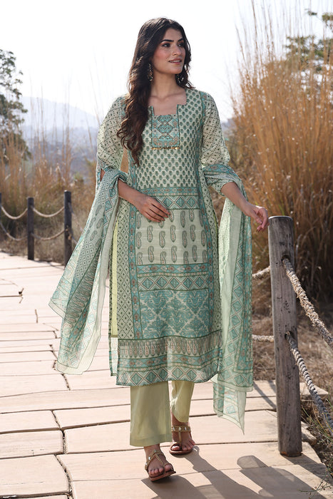 Fern Green Cotton Linen Suit Set