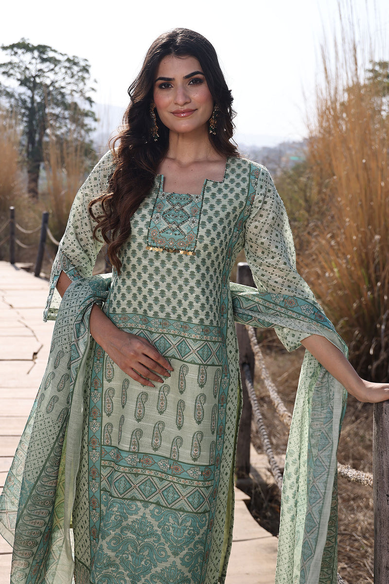 Fern Green Cotton Linen Suit Set