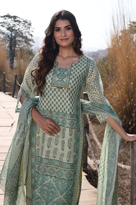 Fern Green Cotton Linen Suit Set
