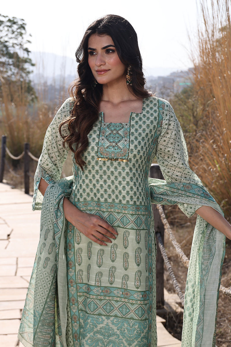 Fern Green Cotton Linen Suit Set