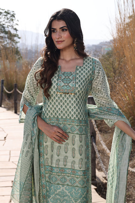Fern Green Cotton Linen Suit Set