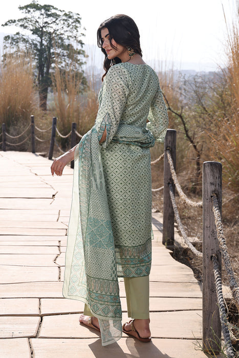 Fern Green Cotton Linen Suit Set