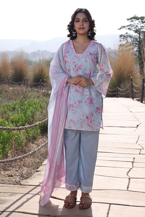 Candy Floss Blue Pink Cotton Linen Suit Set