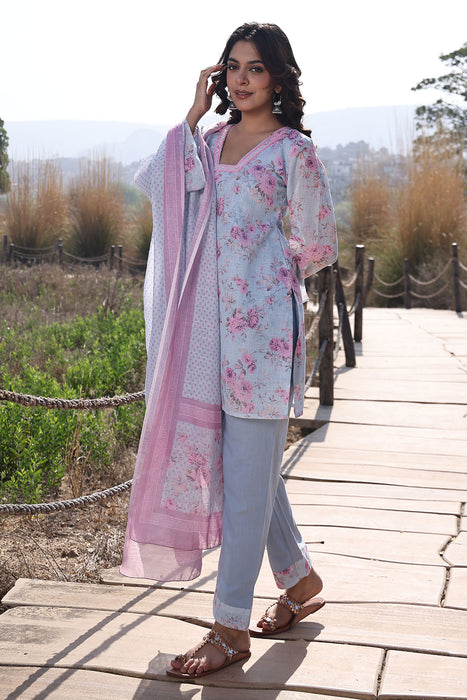 Candy Floss Blue Pink Cotton Linen Suit Set