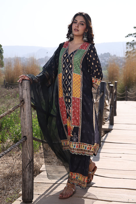 Noir Black Muslin Kurta Set