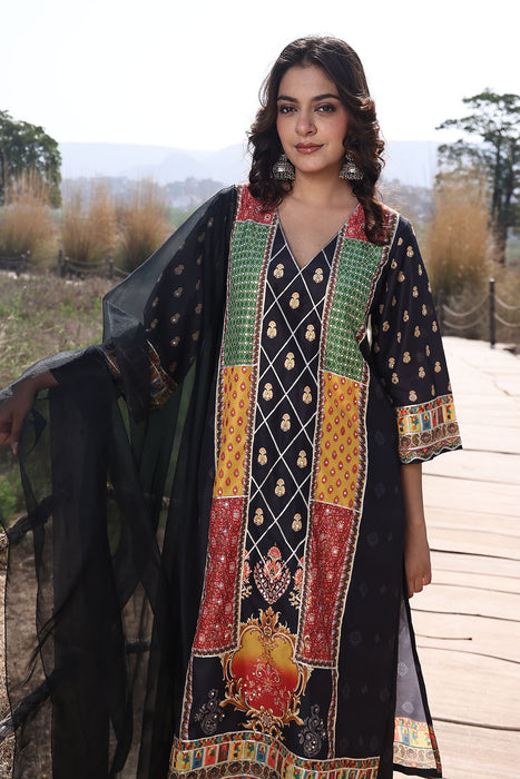 Noir Black Muslin Kurta Set