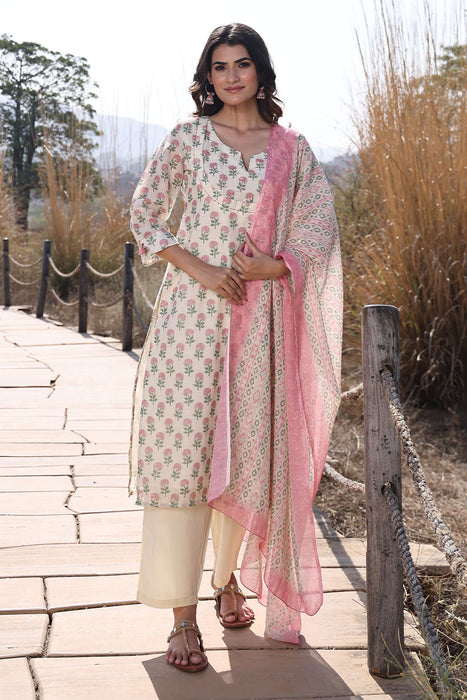Pink Ivory Cotton Linen Suit Set