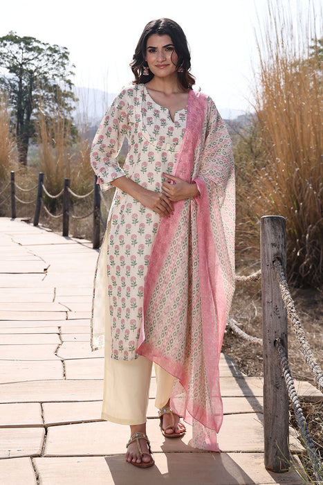 Pink Ivory Cotton Linen Suit Set