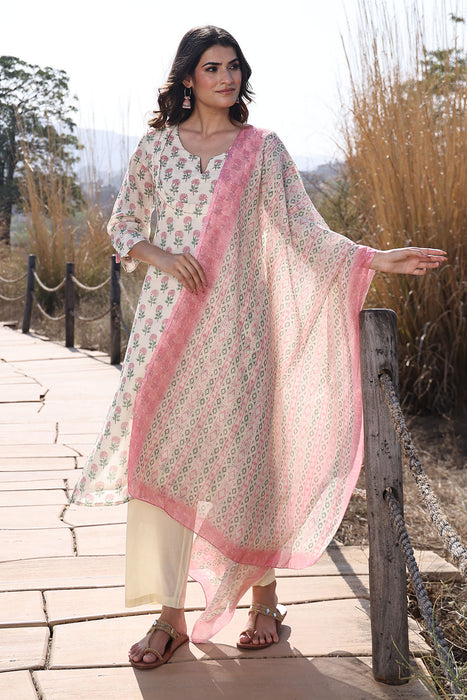 Pink Ivory Cotton Linen Suit Set