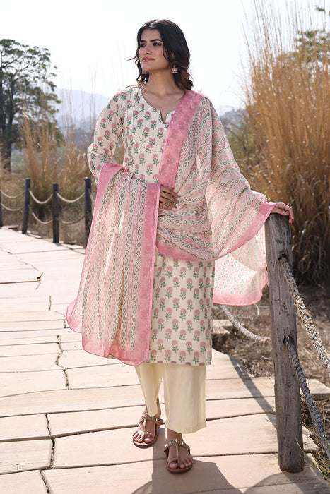 Pink Ivory Cotton Linen Suit Set