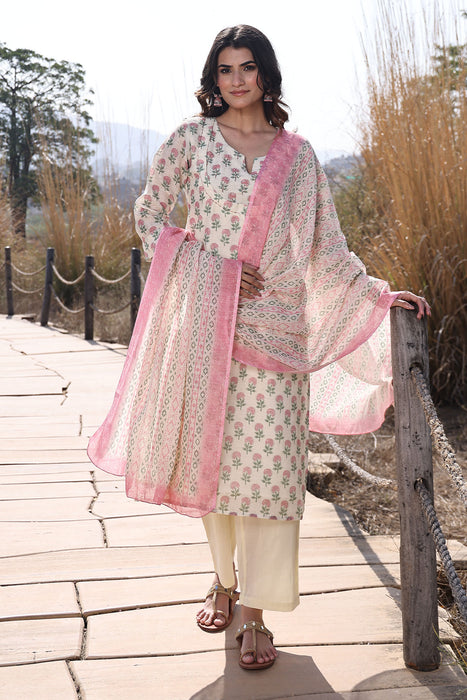 Pink Ivory Cotton Linen Suit Set