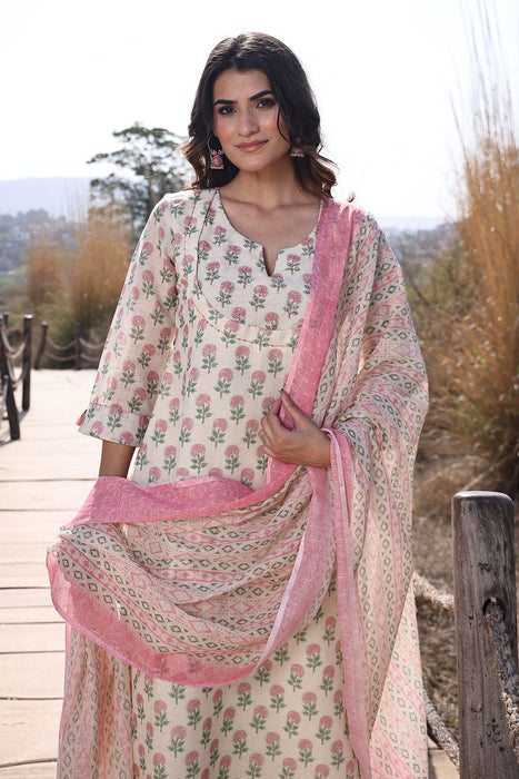 Pink Ivory Cotton Linen Suit Set