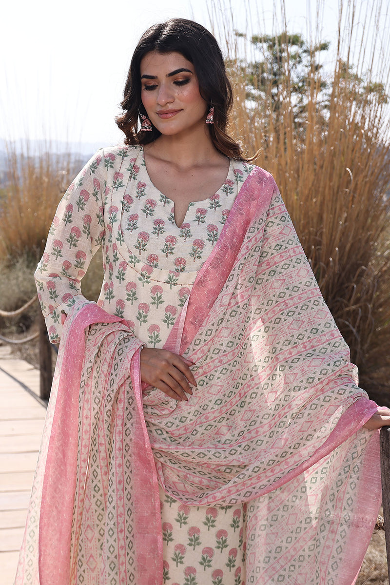 Pink Ivory Cotton Linen Suit Set