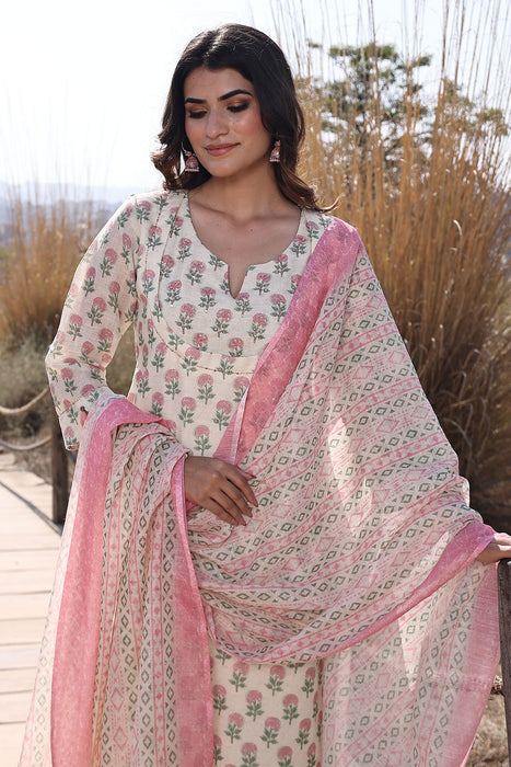 Pink Ivory Cotton Linen Suit Set