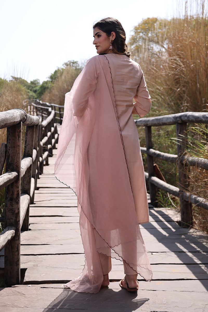 Mother Of Pearl Beige Cotton Embroidered Suit Set