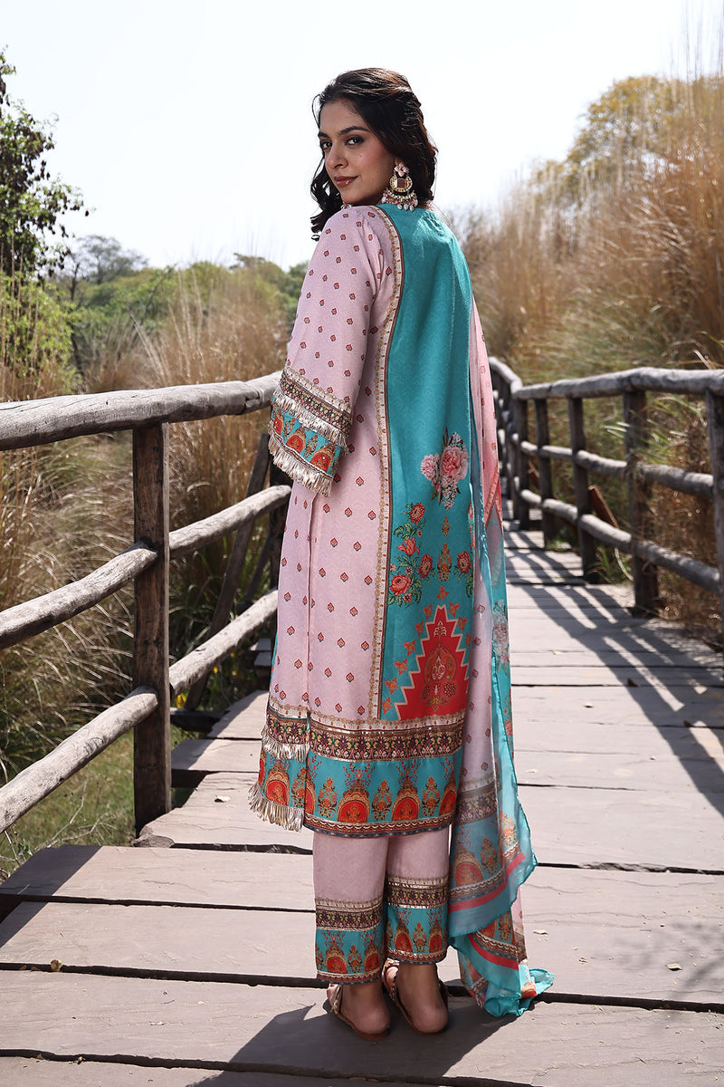 Pool Blue Pink Muslin Kurta Set