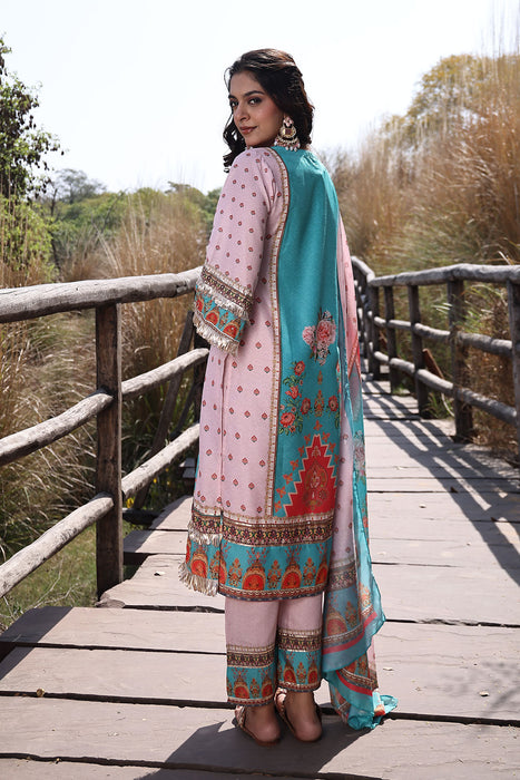 Pool Blue Pink Muslin Kurta Set