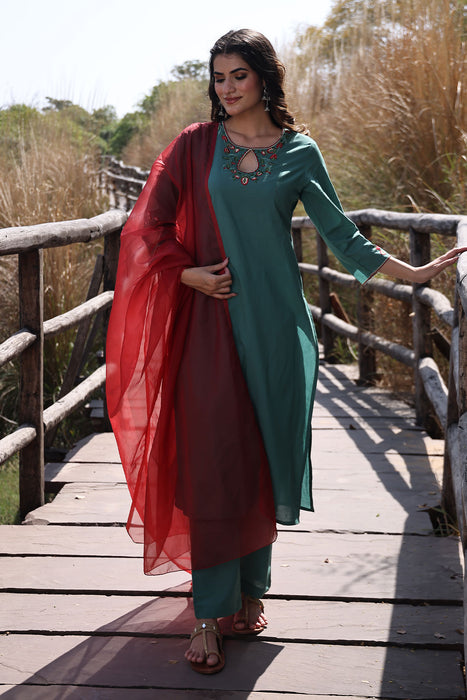 Pine Green Cotton Suit Set