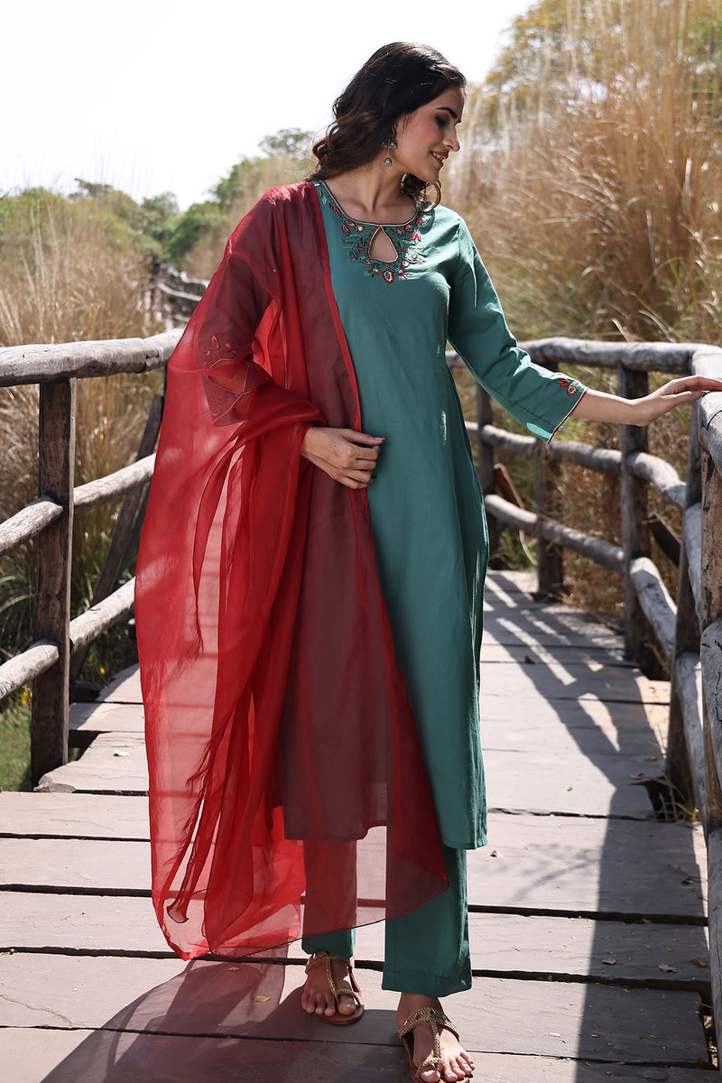 Pine Green Cotton Suit Set