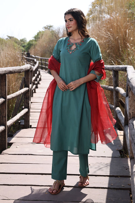 Pine Green Cotton Suit Set
