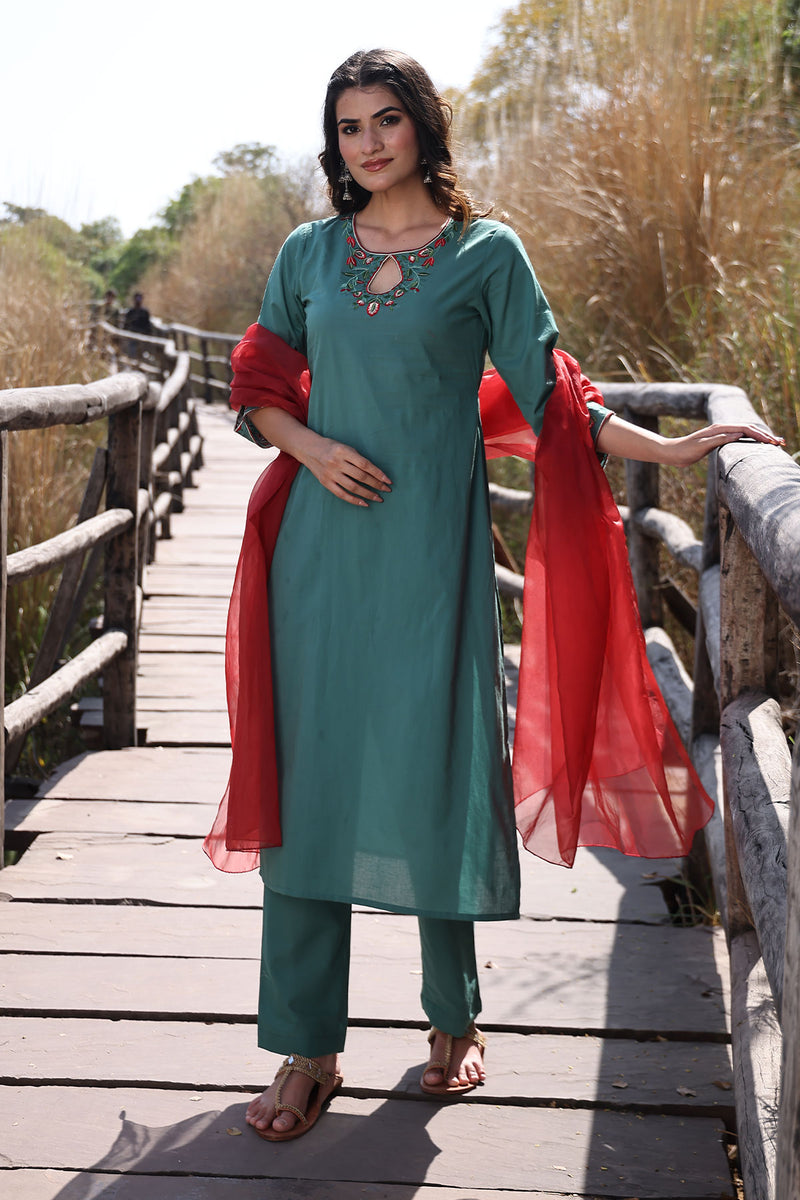 Pine Green Cotton Suit Set