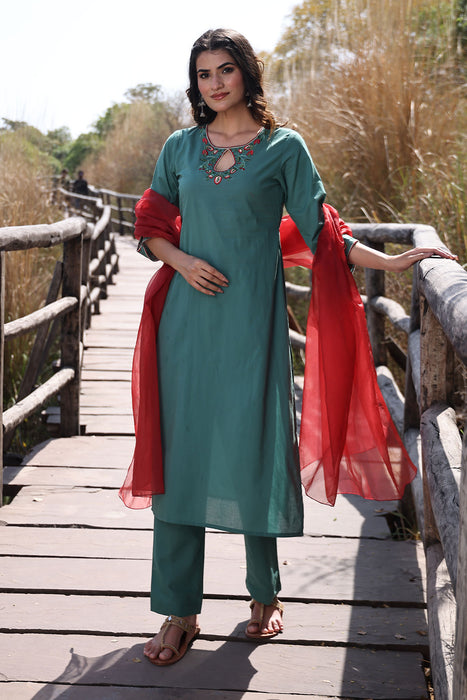 Pine Green Cotton Suit Set