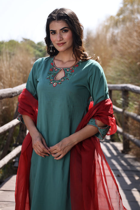 Pine Green Cotton Suit Set