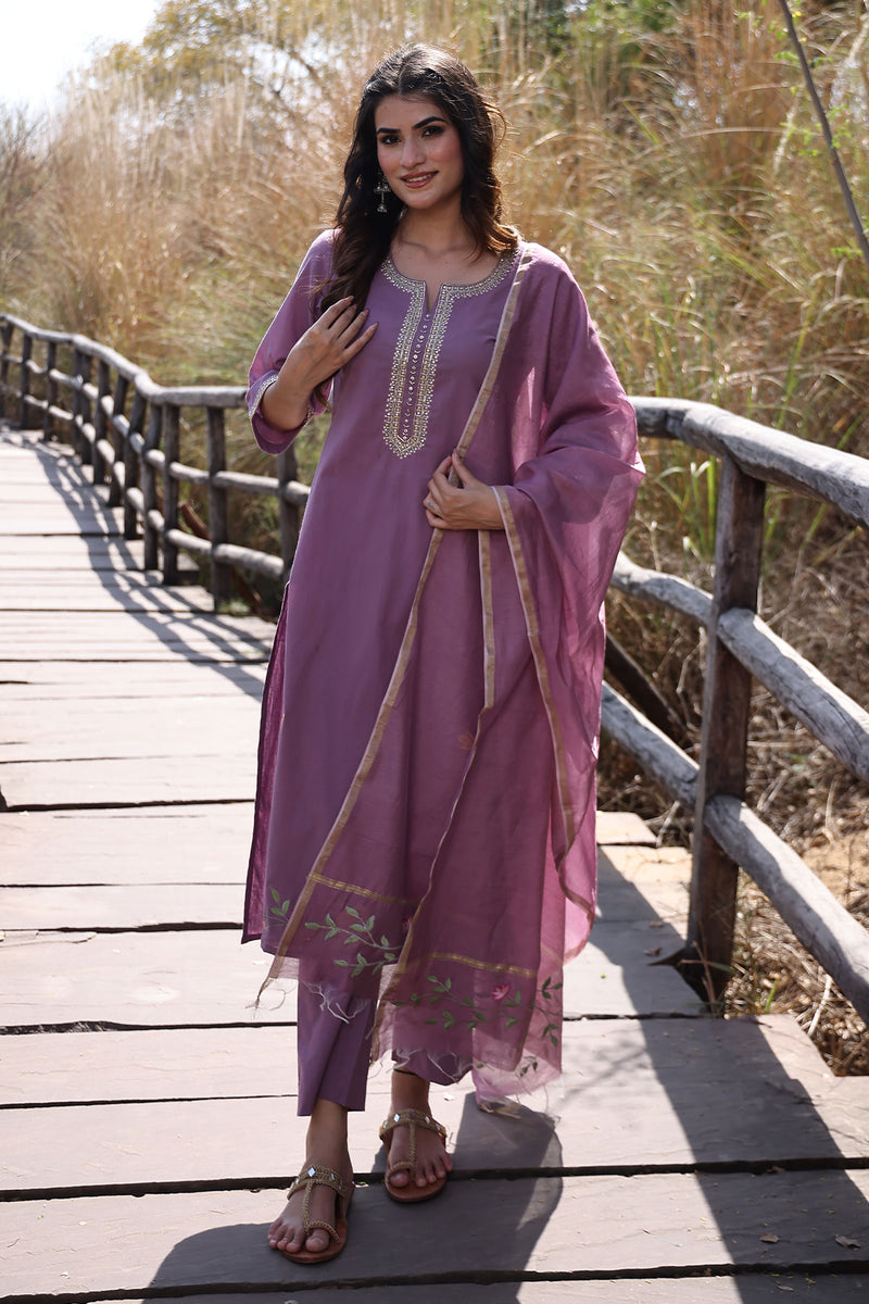 Heather Purple Cotton Suit Set