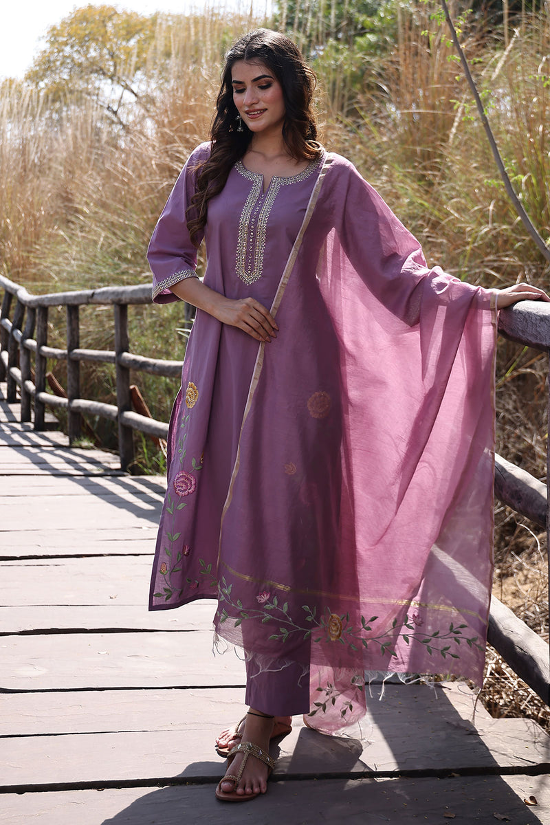 Heather Purple Cotton Suit Set