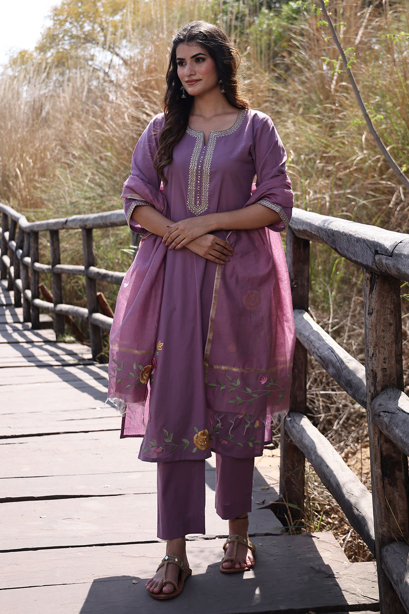 Heather Purple Cotton Suit Set