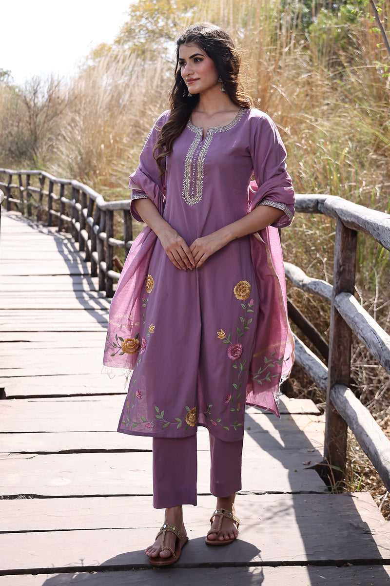 Heather Purple Cotton Suit Set