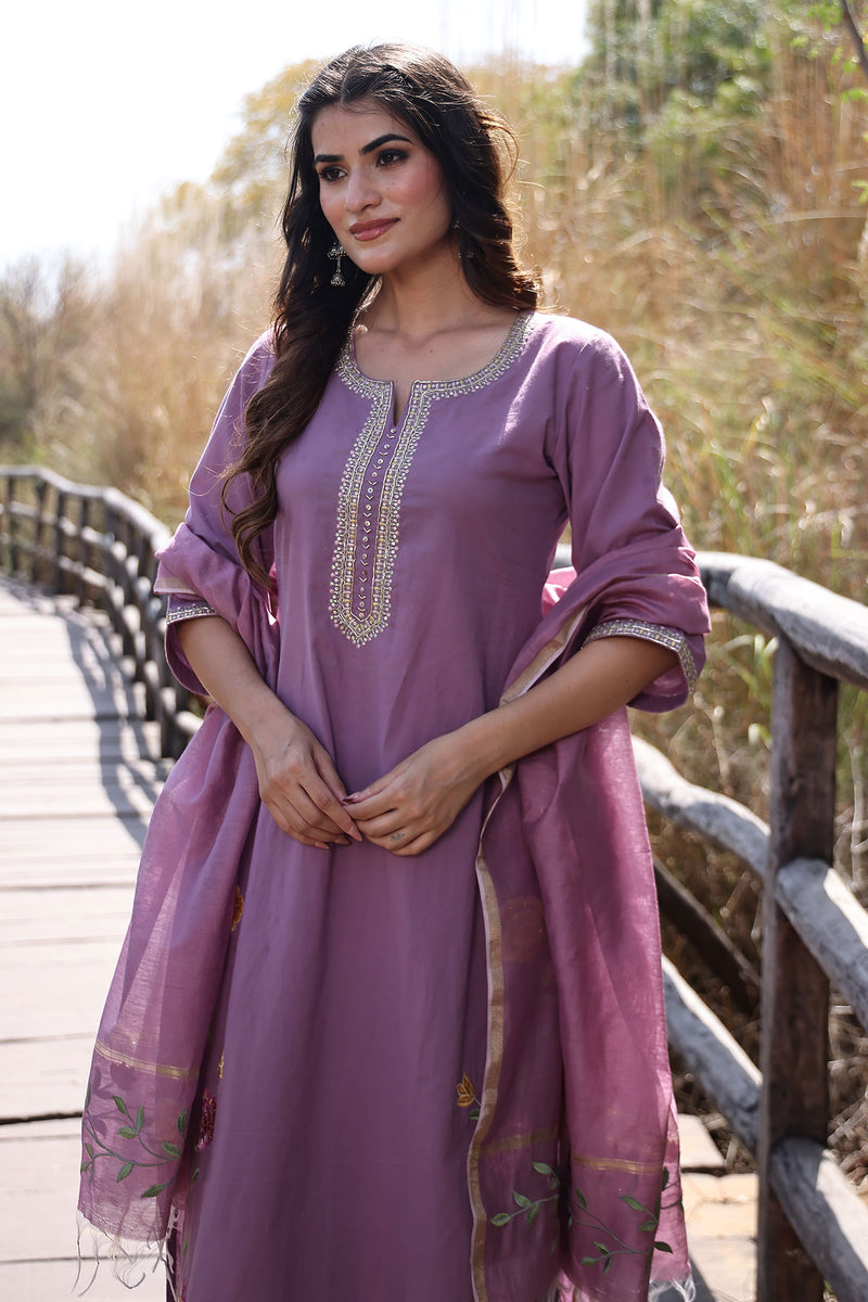 Heather Purple Cotton Suit Set
