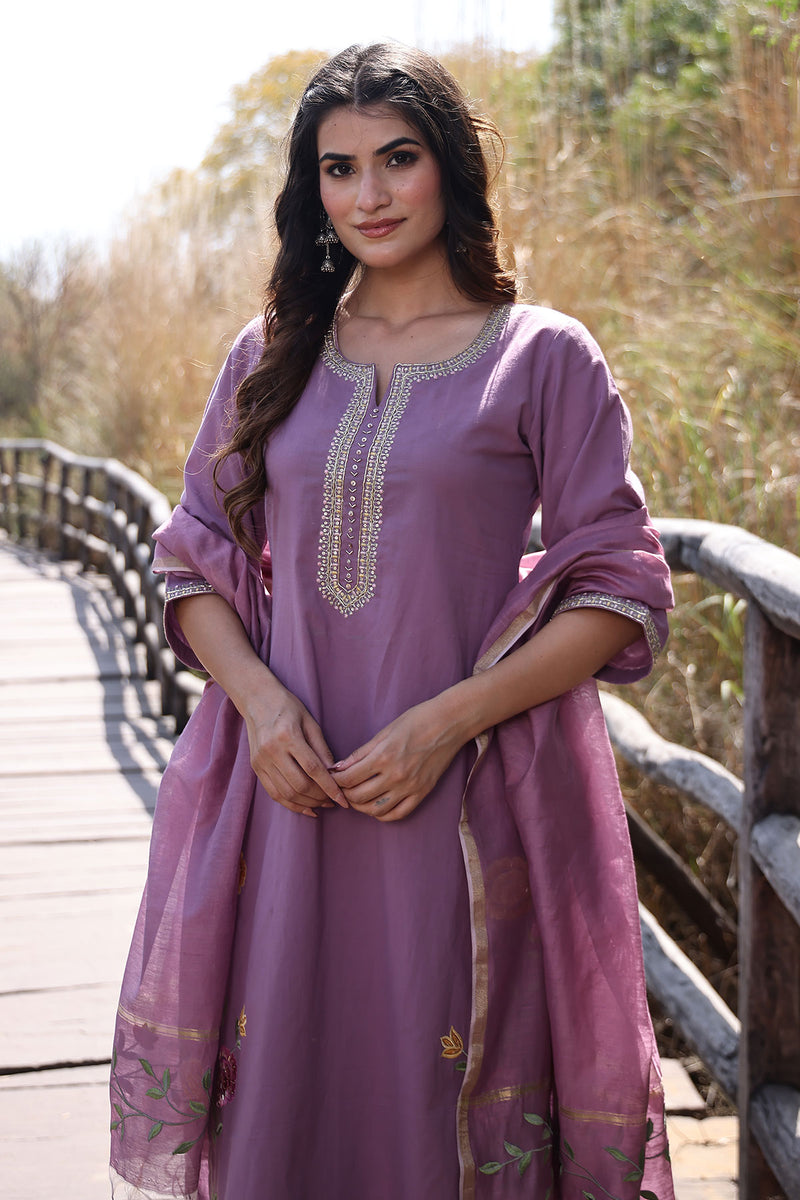 Heather Purple Cotton Suit Set