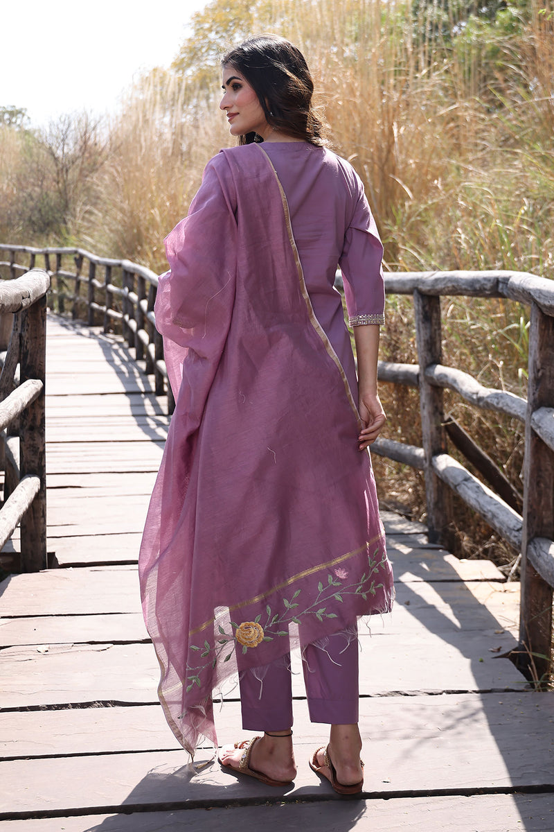 Heather Purple Cotton Suit Set
