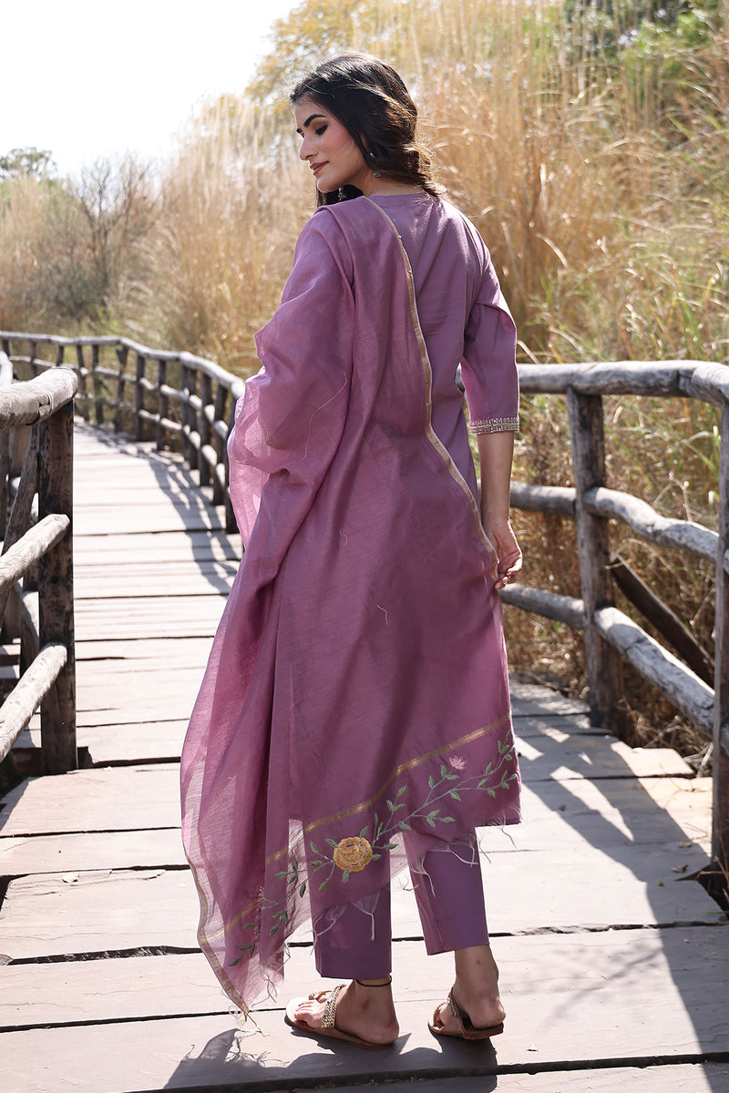Heather Purple Cotton Suit Set