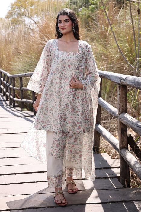 Warm Ivory Chanderi Suit Set
