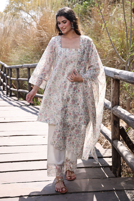 Warm Ivory Chanderi Suit Set
