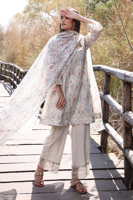 Warm Ivory Chanderi Suit Set