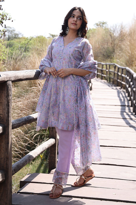 Bright Lilac Purple Chanderi Suit Set