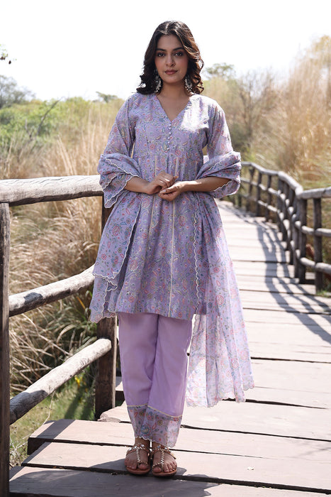 Bright Lilac Purple Chanderi Suit Set