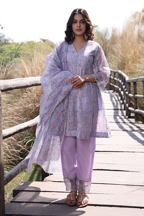 Bright Lilac Purple Chanderi Suit Set