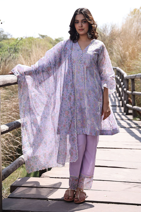 Bright Lilac Purple Chanderi Suit Set