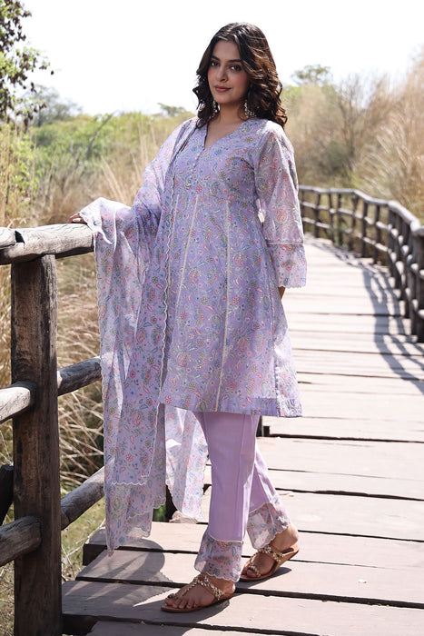 Bright Lilac Purple Chanderi Suit Set
