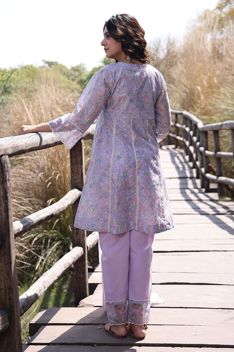 Bright Lilac Purple Chanderi Suit Set