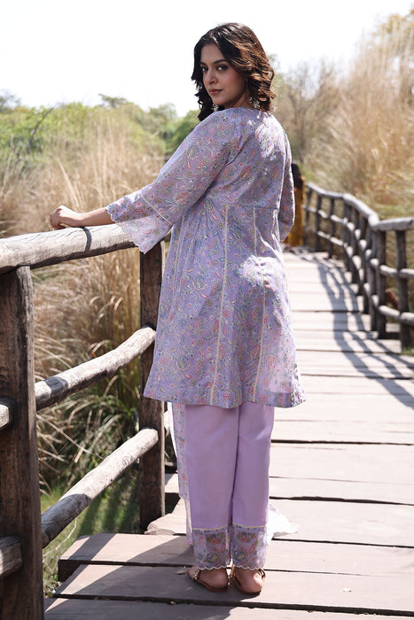 Bright Lilac Purple Chanderi Suit Set