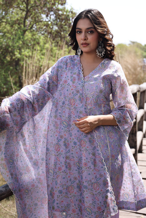 Bright Lilac Purple Chanderi Suit Set