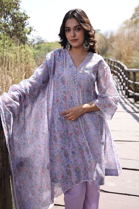 Bright Lilac Purple Chanderi Suit Set