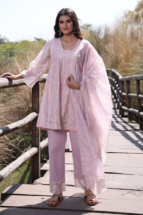 Tea Rose Pink Chanderi Suit Set