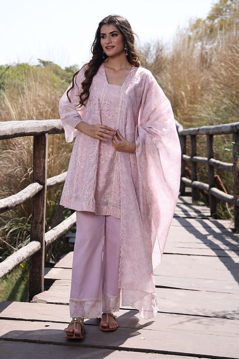 Tea Rose Pink Chanderi Suit Set