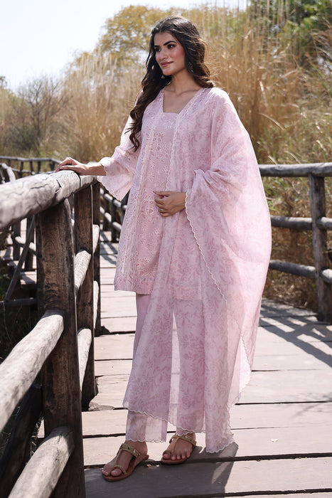 Tea Rose Pink Chanderi Suit Set